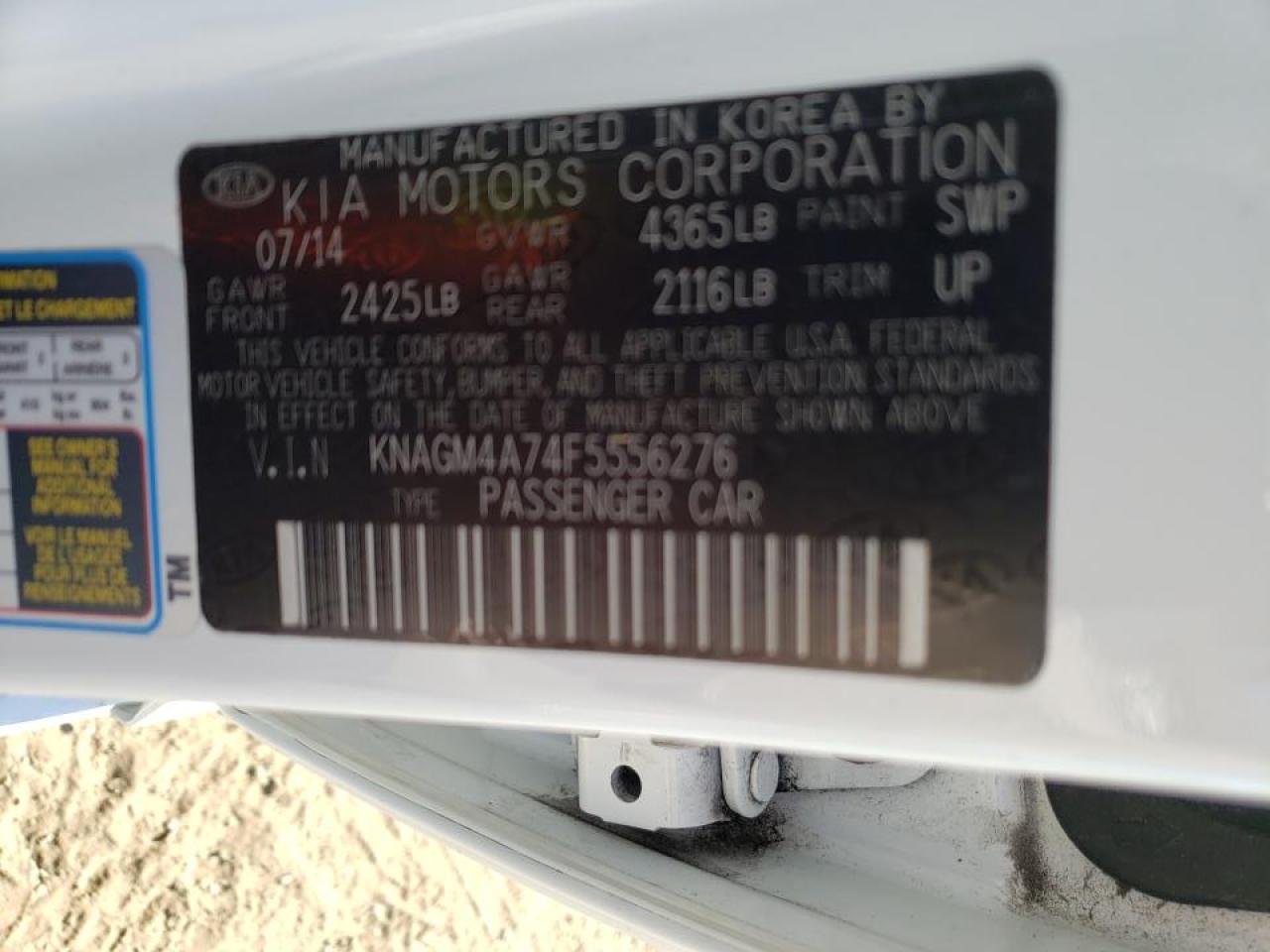 Фото 10 с аукциона – 2015 KIA OPTIMA LX с VIN KNAGM4A74F5556276