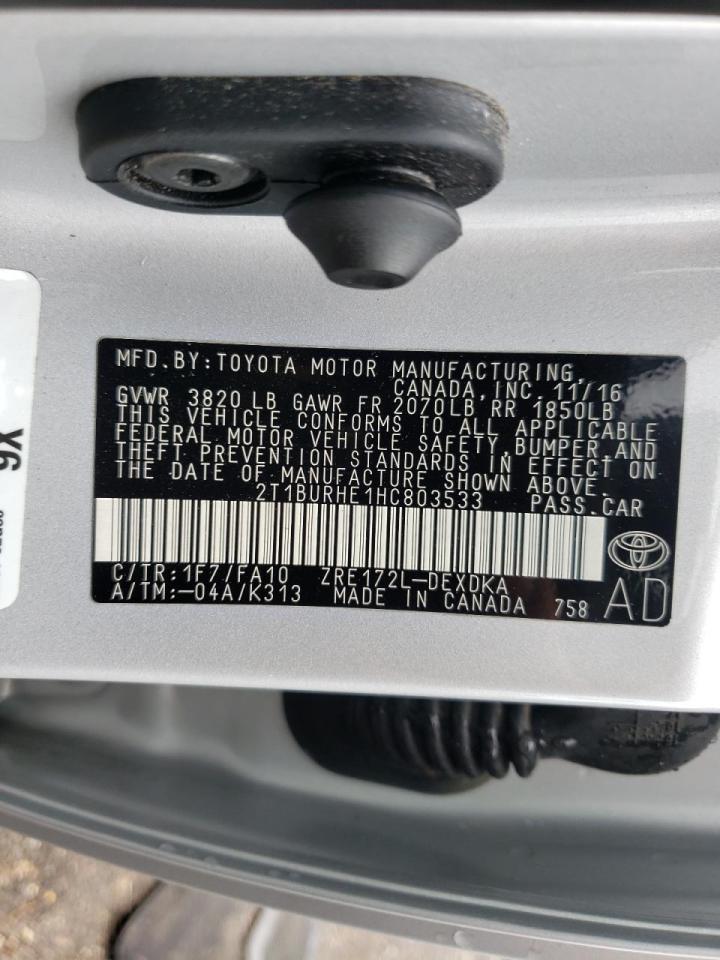 Photo 10 from auction – 2017 TOYOTA COROLLA with VIN 2T1BURHE1HC803533