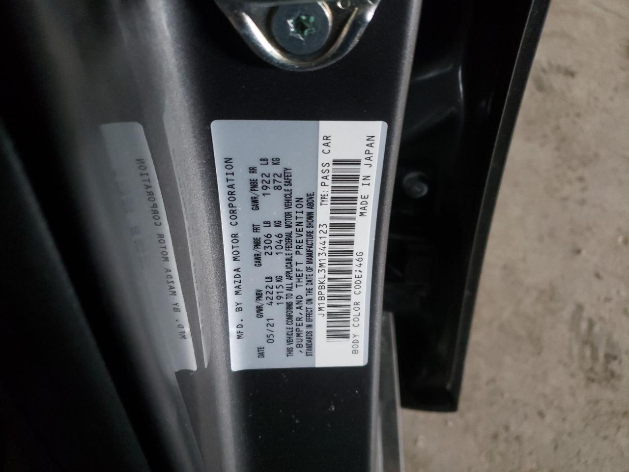 Photo 10 from auction – 2021 MAZDA 3 SELECT with VIN JM1BPBKL3M1344123