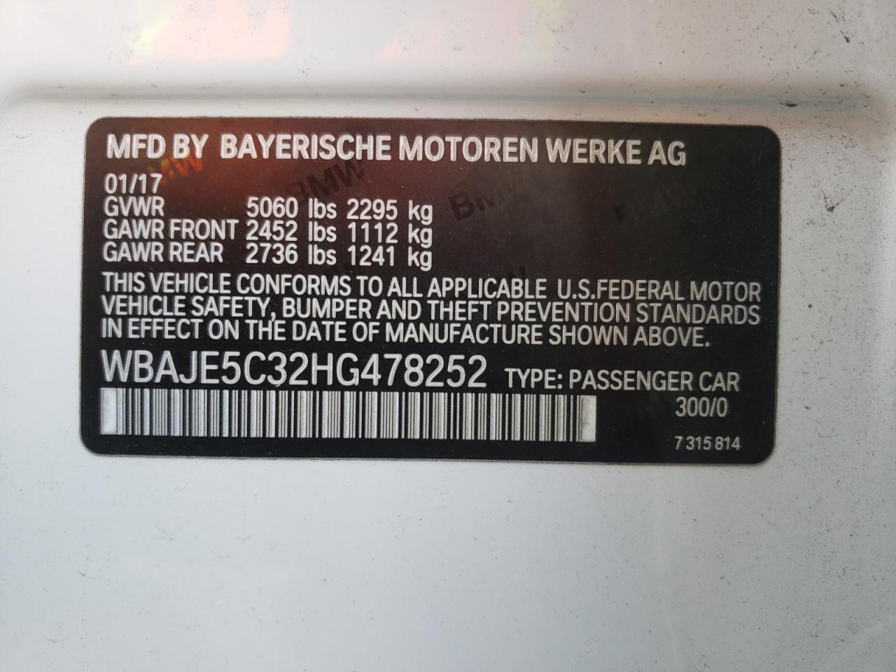 Photo 10 from auction – 2017 BMW 540 I with VIN WBAJE5C32HG478252