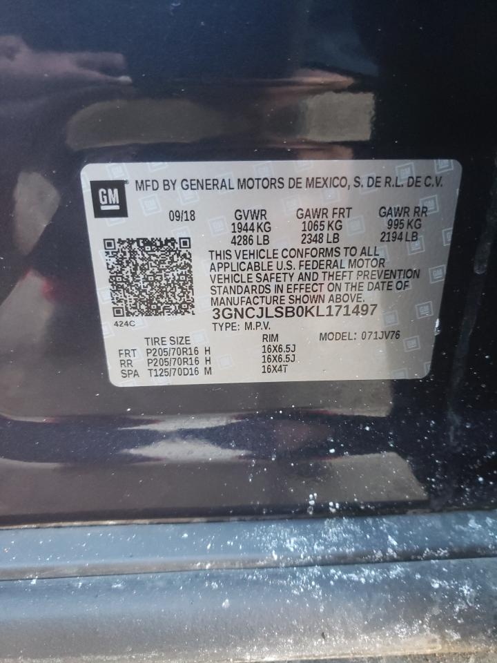 Photo 10 from auction – 2019 CHEVROLET TRAX 1LT with VIN 3GNCJLSB0KL171497