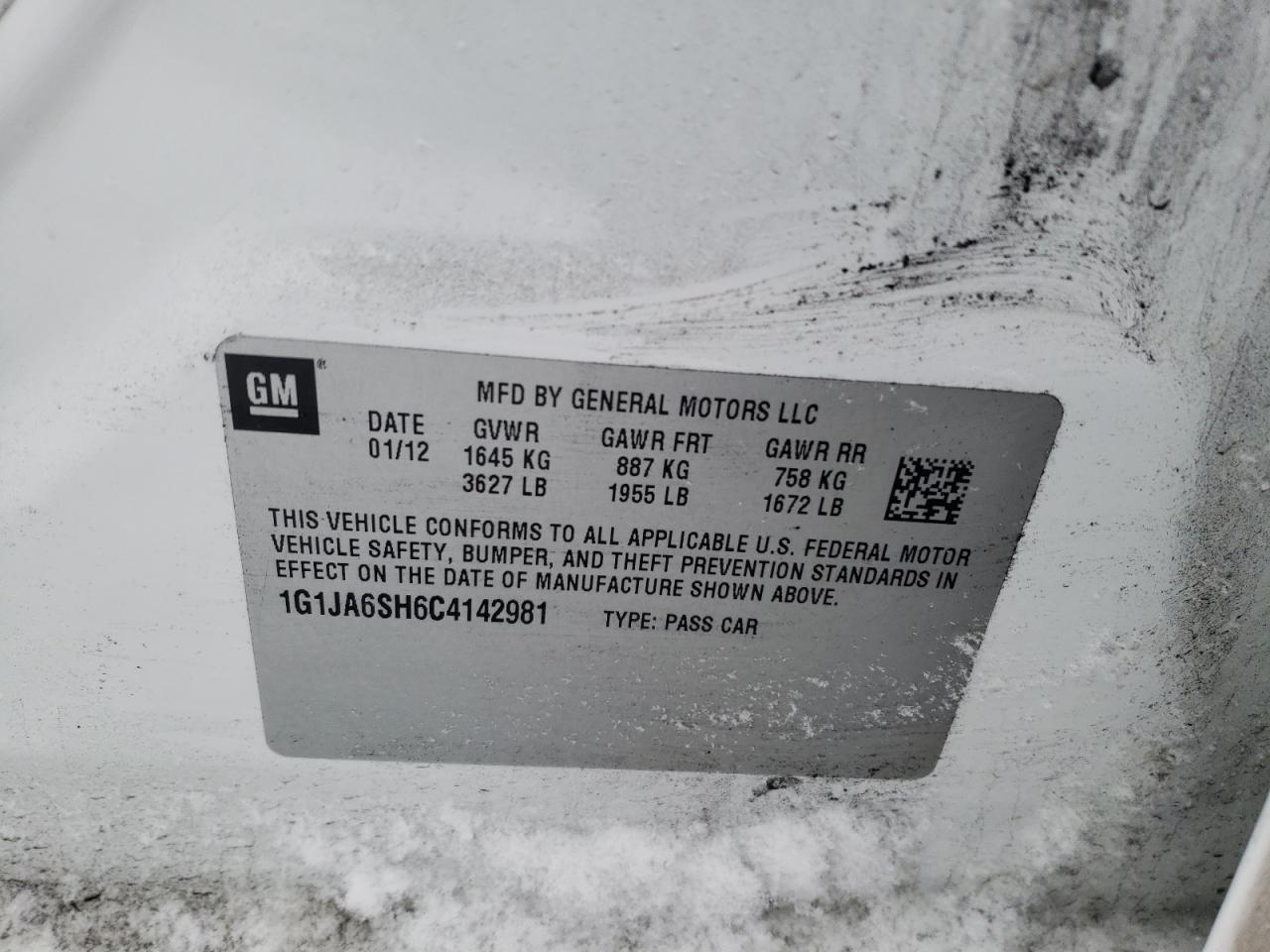 Photo 10 from auction – 2012 CHEVROLET SONIC LS with VIN 1G1JA6SH6C4142981