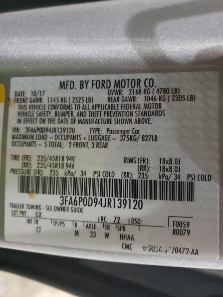 Photo 10 from auction – 2018 FORD FUSION TIT with VIN 3FA6P0D94JR139120