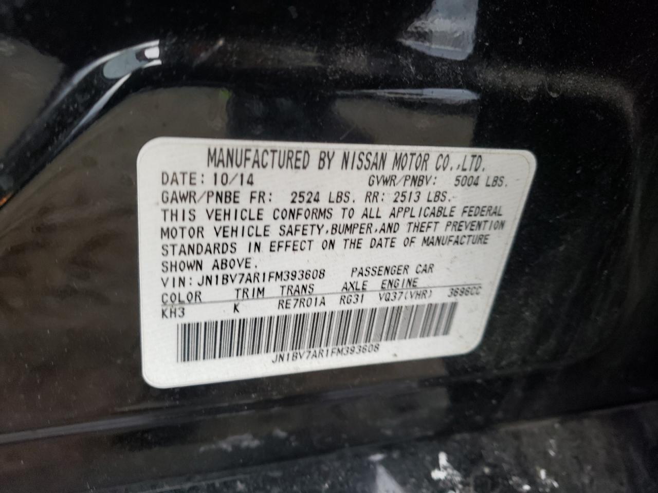 Photo 10 from auction – 2015 INFINITI Q50 BASE with VIN JN1BV7AR1FM393608