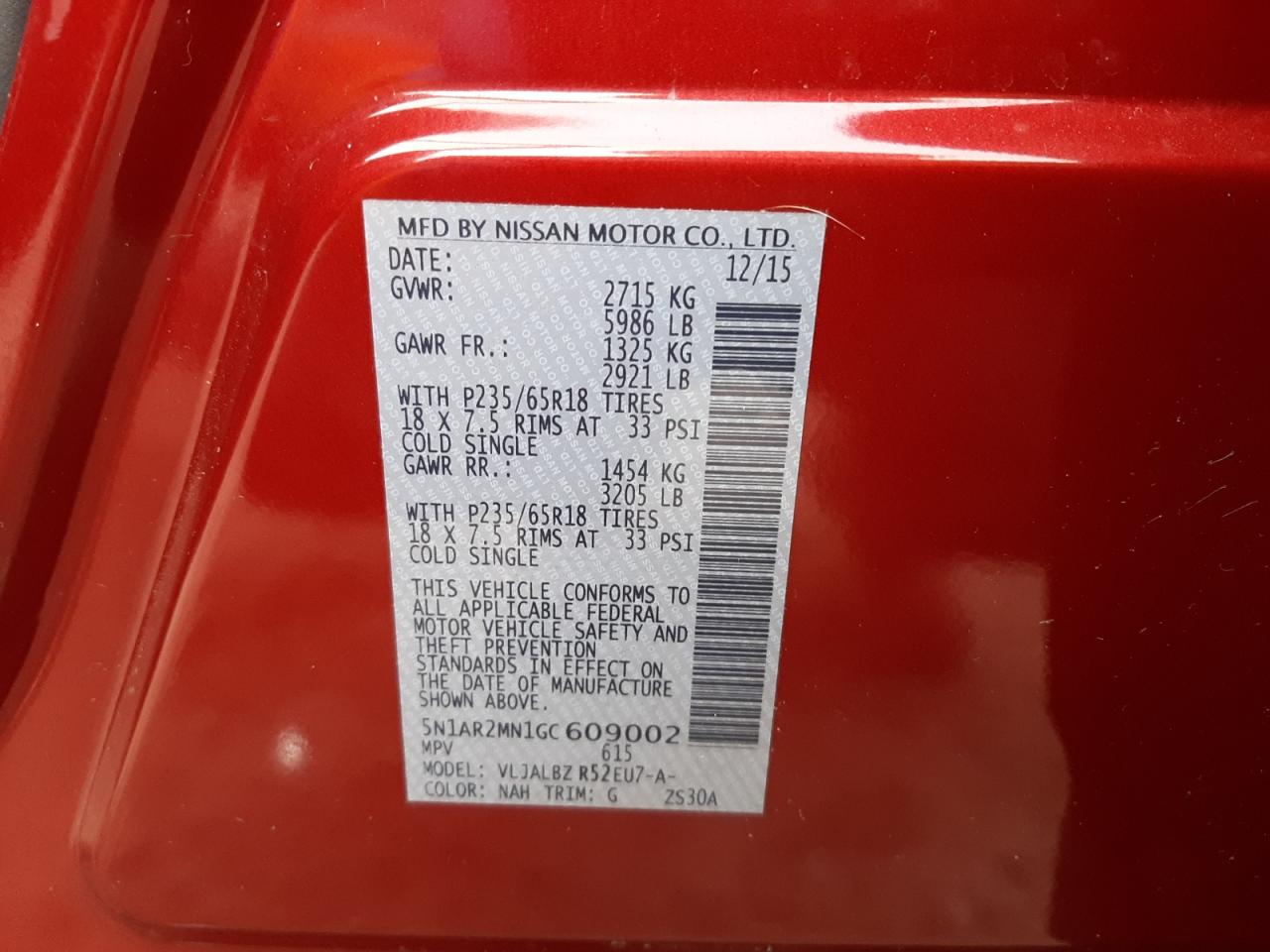 Photo 10 from auction – 2016 NISSAN PATHFINDER with VIN 5N1AR2MN1GC609002