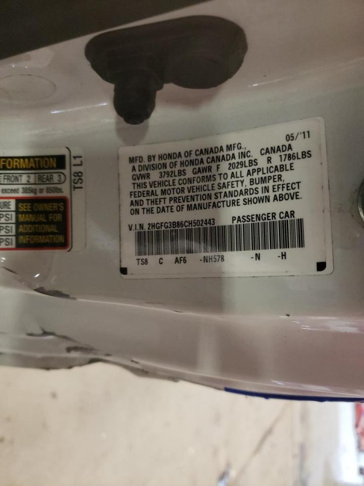 Photo 10 from auction – 2012 HONDA CIVIC EX with VIN 2HGFG3B86CH502443