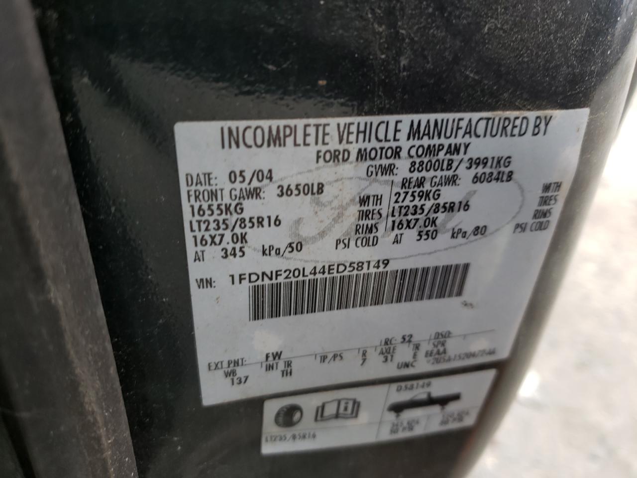 Photo 10 from auction – 2004 FORD F250 SUPER with VIN 1FDNF20L44ED58149