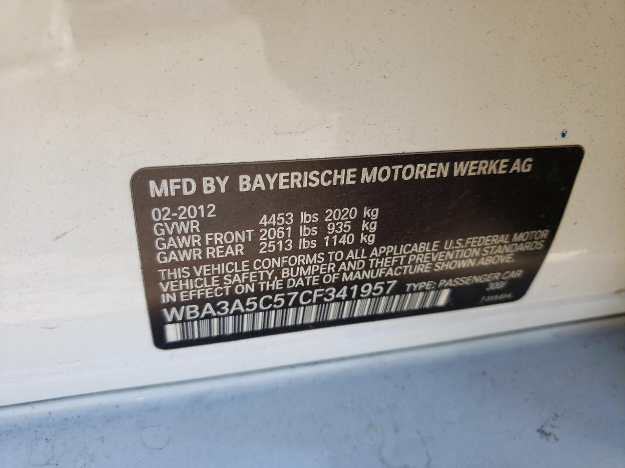 Photo 10 from auction – 2012 BMW 328 I with VIN WBA3A5C57CF341957