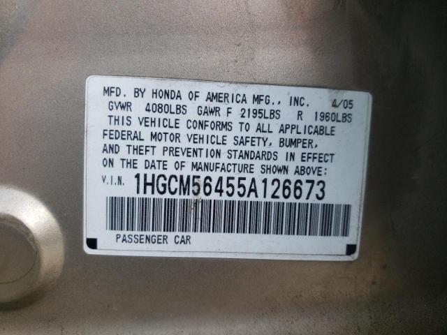 Photo 10 from auction – 2005 HONDA ACCORD with VIN 1HGCM56455A126673