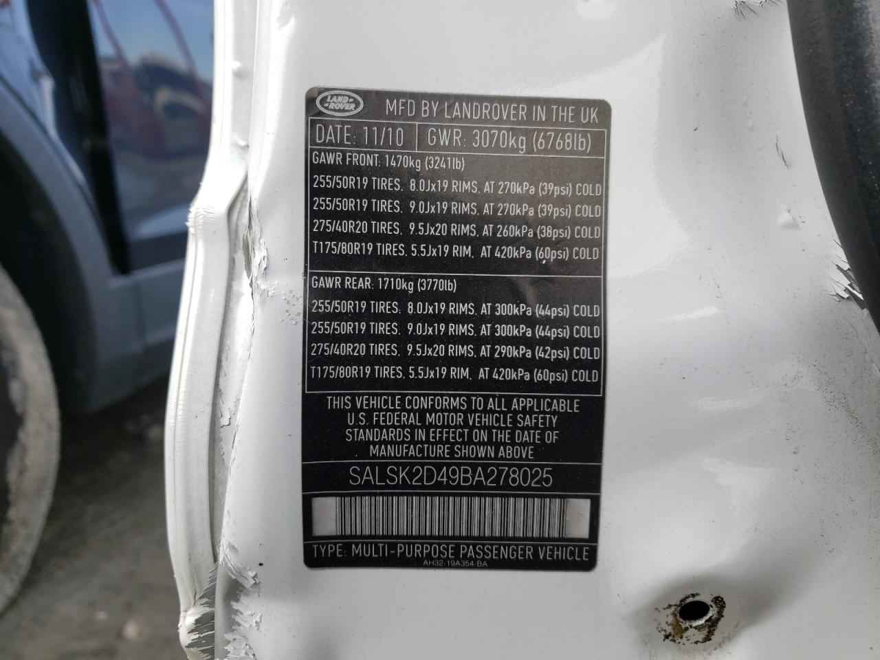 Photo 10 from auction – 2011 LAND ROVER RANGE ROVE with VIN SALSK2D49BA278025