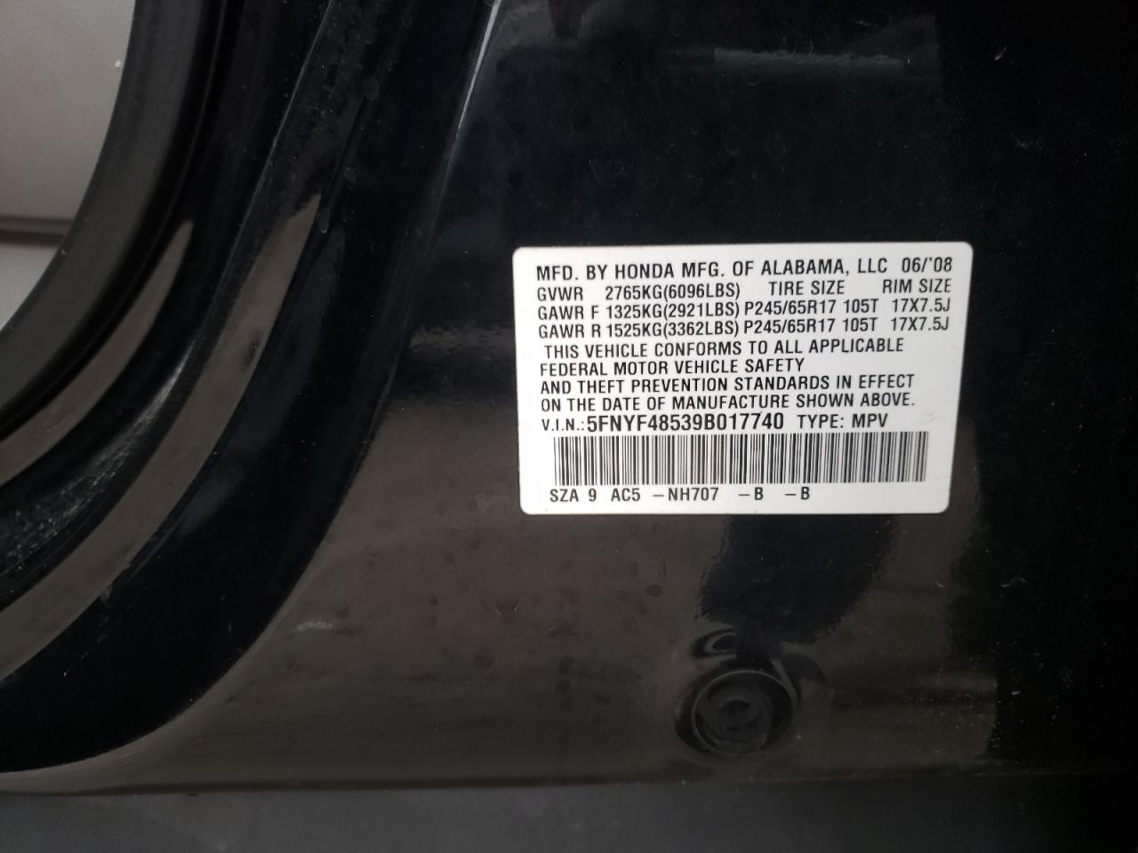 Фото 10 с аукциона – 2009 HONDA PILOT EXL с VIN 5FNYF48539B017740
