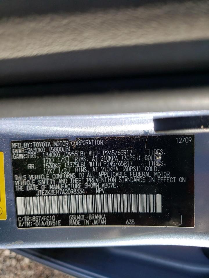 Photo 10 from auction – 2010 TOYOTA HIGHLANDER with VIN JTEZK3EH7A2098334