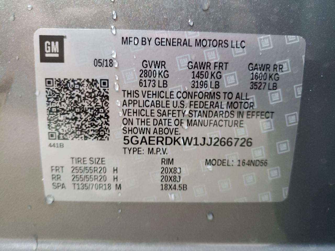 Photo 10 from auction – 2018 BUICK ENCLAVE AV with VIN 5GAERDKW1JJ266726
