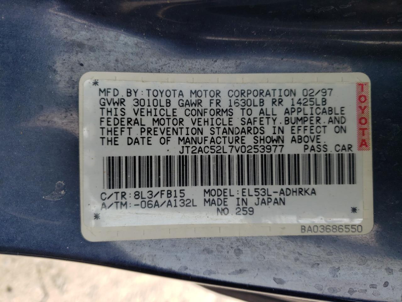 Photo 10 from auction – 1997 TOYOTA TERCEL CE with VIN JT2AC52L7V0253977