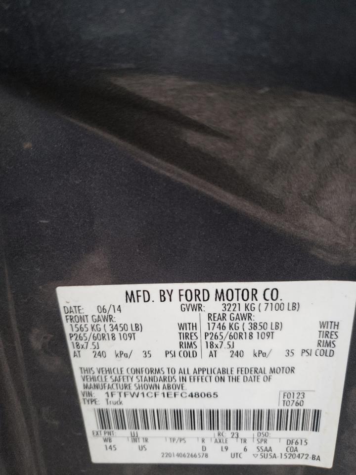 Photo 10 from auction – 2014 FORD F150 SUPER with VIN 1FTFW1CF1EFC48065