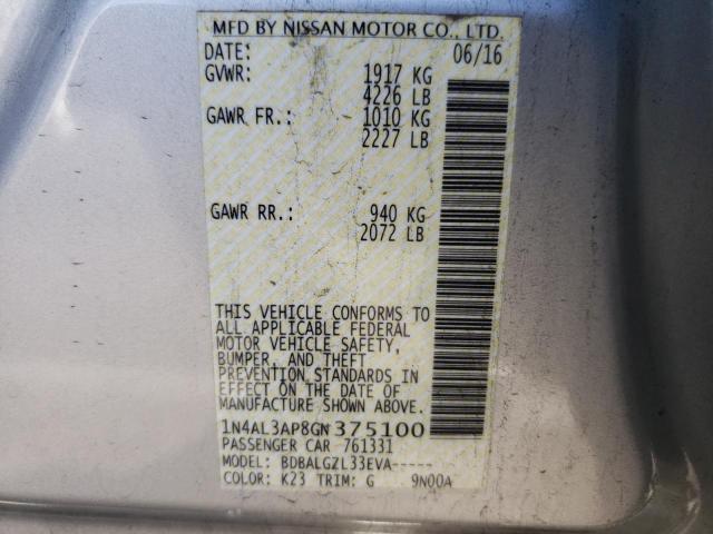 Photo 10 from auction – 2016 NISSAN ALTIMA 2.5 with VIN 1N4AL3AP8GN375100
