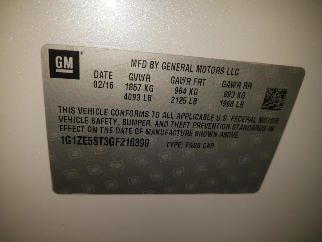 Photo 10 from auction – 2016 CHEVROLET MALIBU LT with VIN 1G1ZE5ST3GF216390