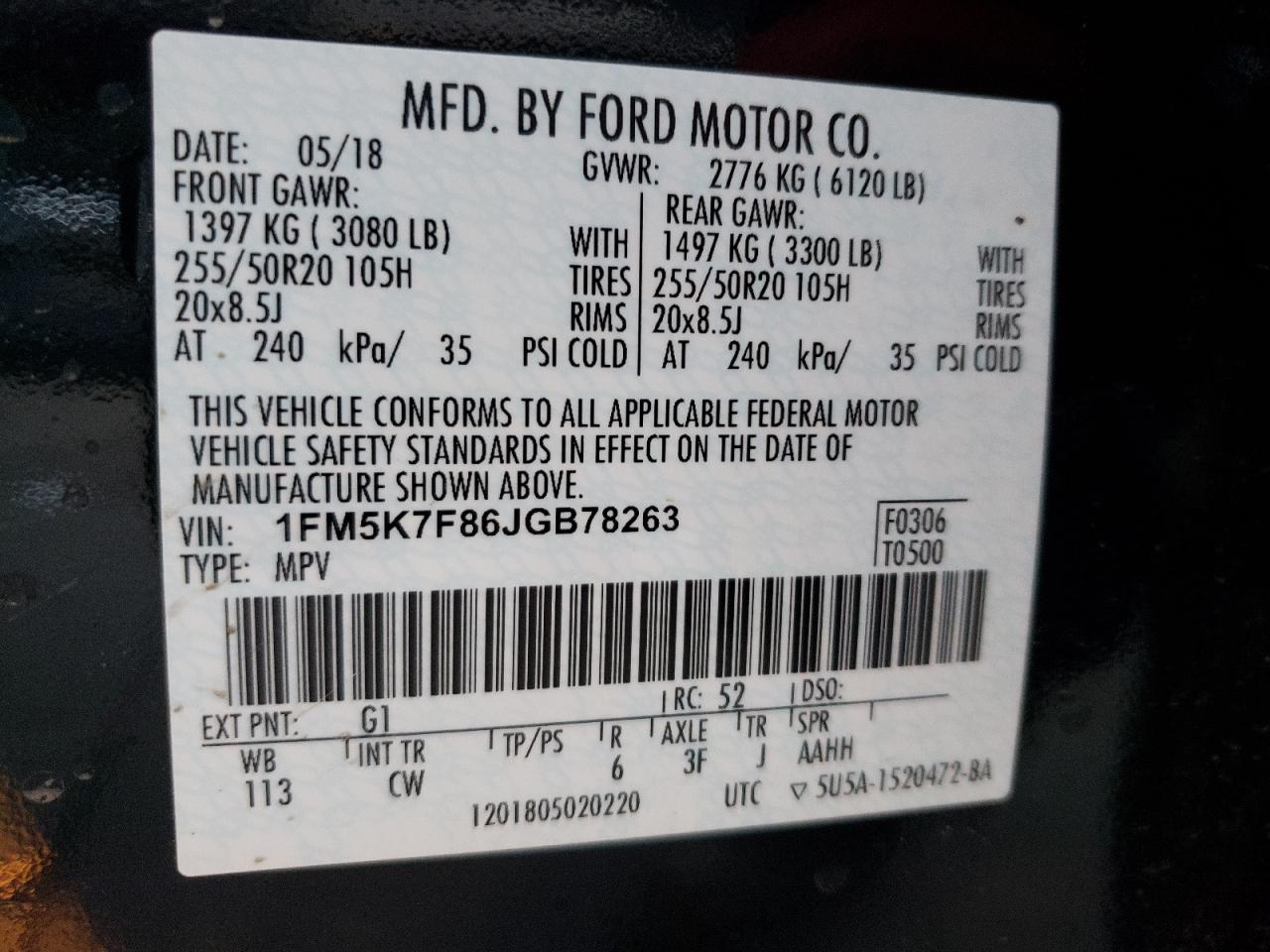 Photo 10 from auction – 2018 FORD EXPLORER L with VIN 1FM5K7F86JGB78263