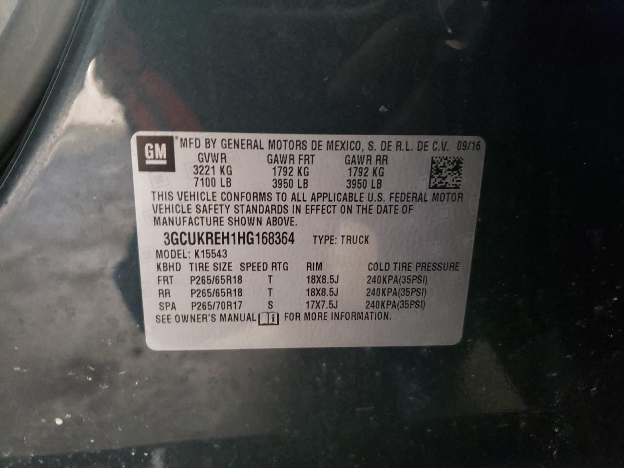 Photo 10 from auction – 2017 CHEVROLET SILVERADO with VIN 3GCUKREH1HG168364