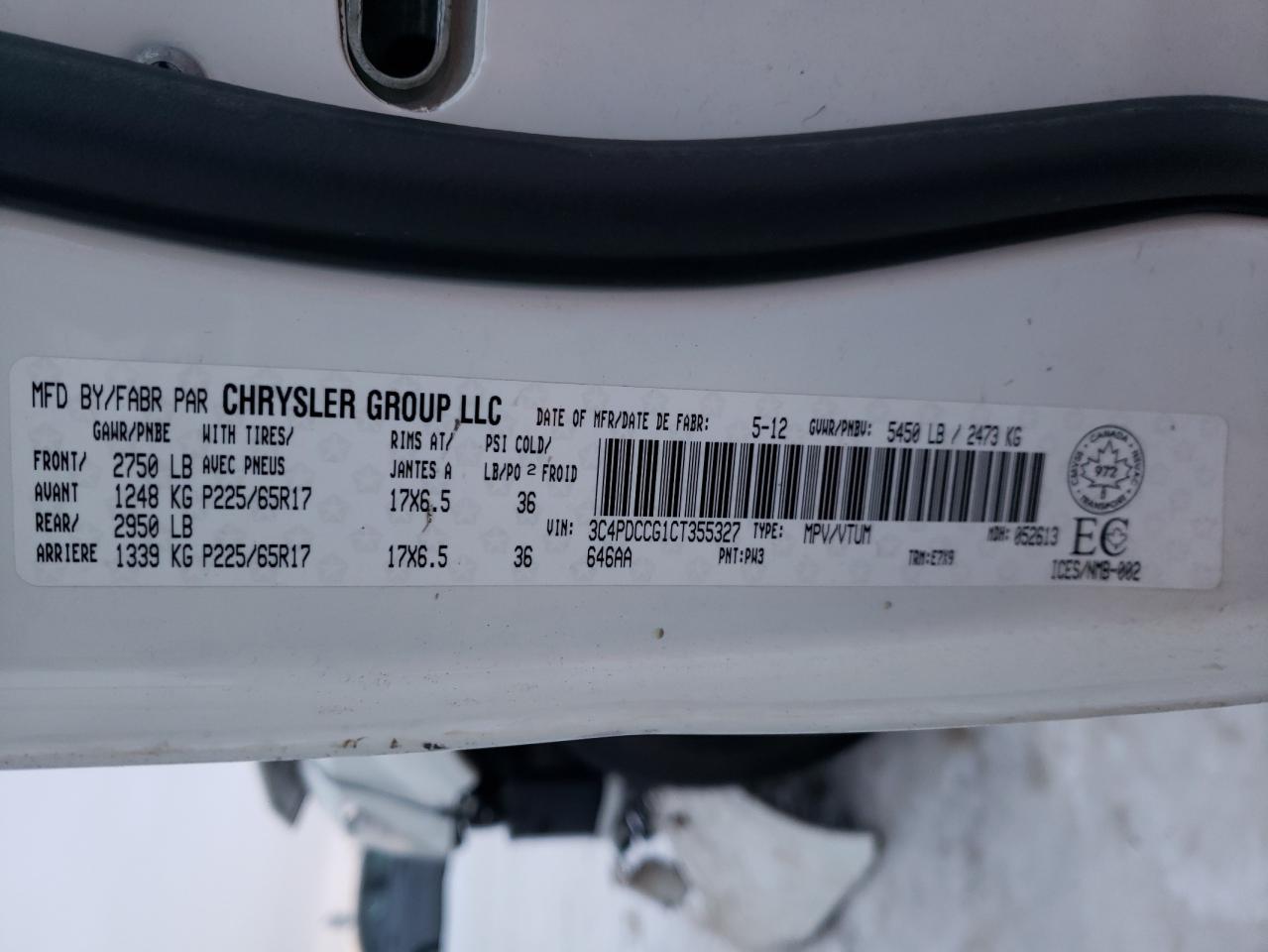 Photo 10 from auction – 2012 DODGE JOURNEY SX with VIN 3C4PDCCG1CT355327