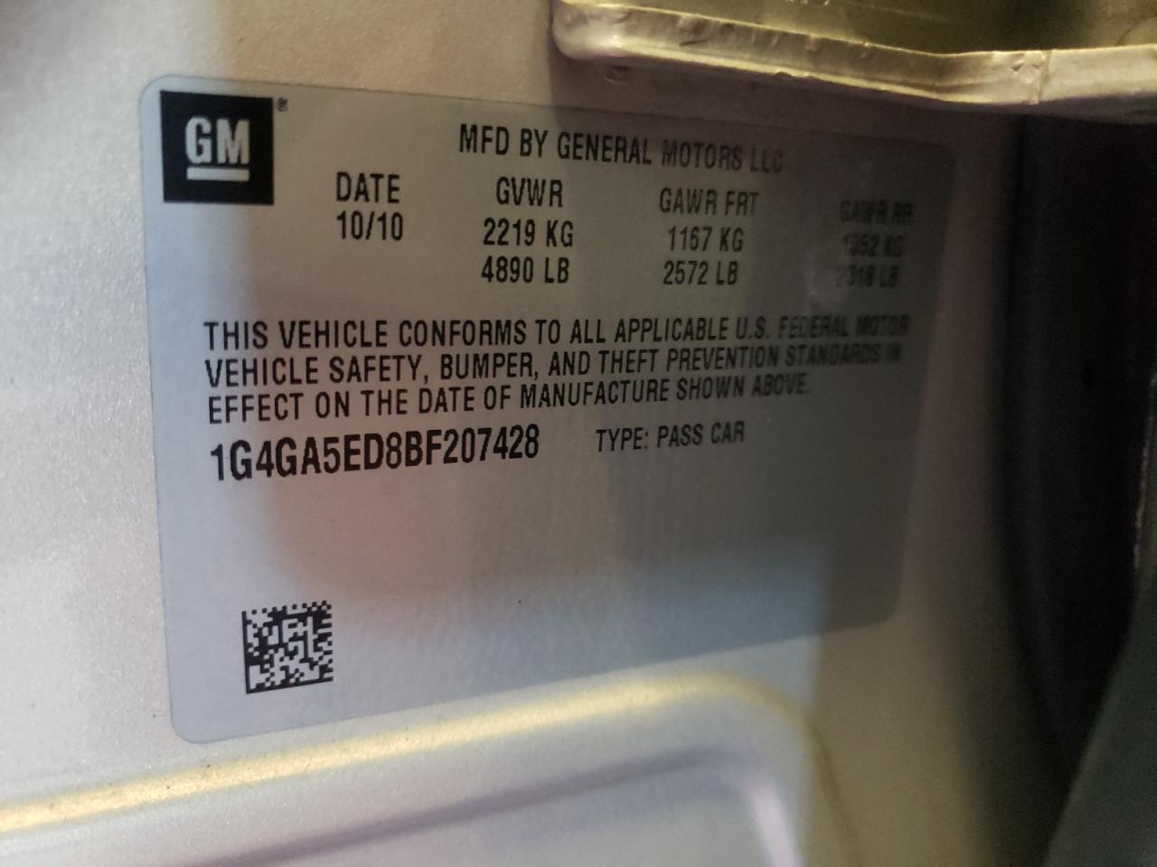 Photo 10 from auction – 2011 BUICK LACROSSE C with VIN 1G4GA5ED8BF207428