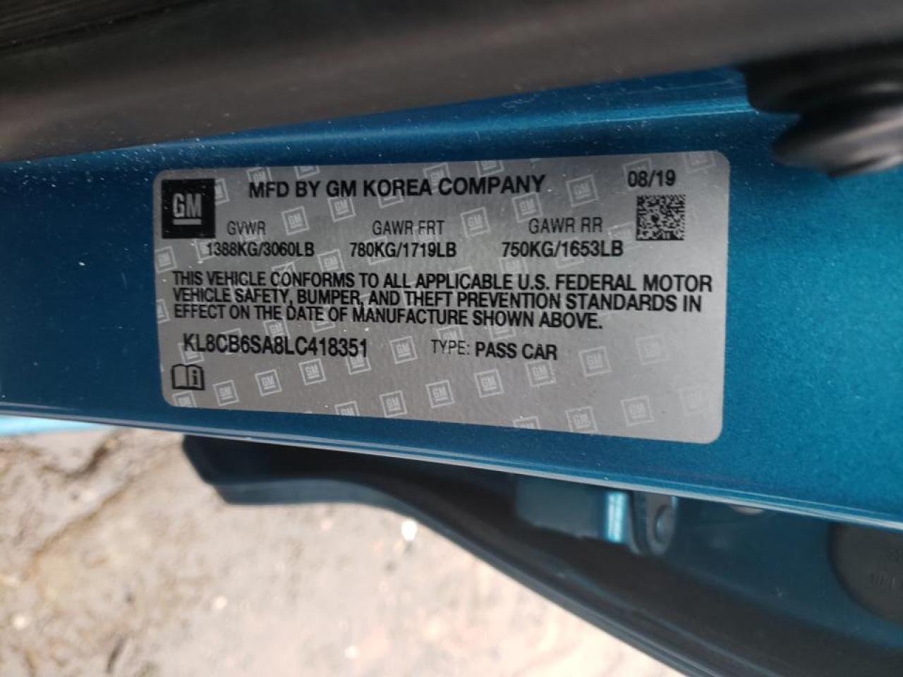 Photo 10 from auction – 2020 CHEVROLET SPARK LS with VIN KL8CB6SA8LC418351