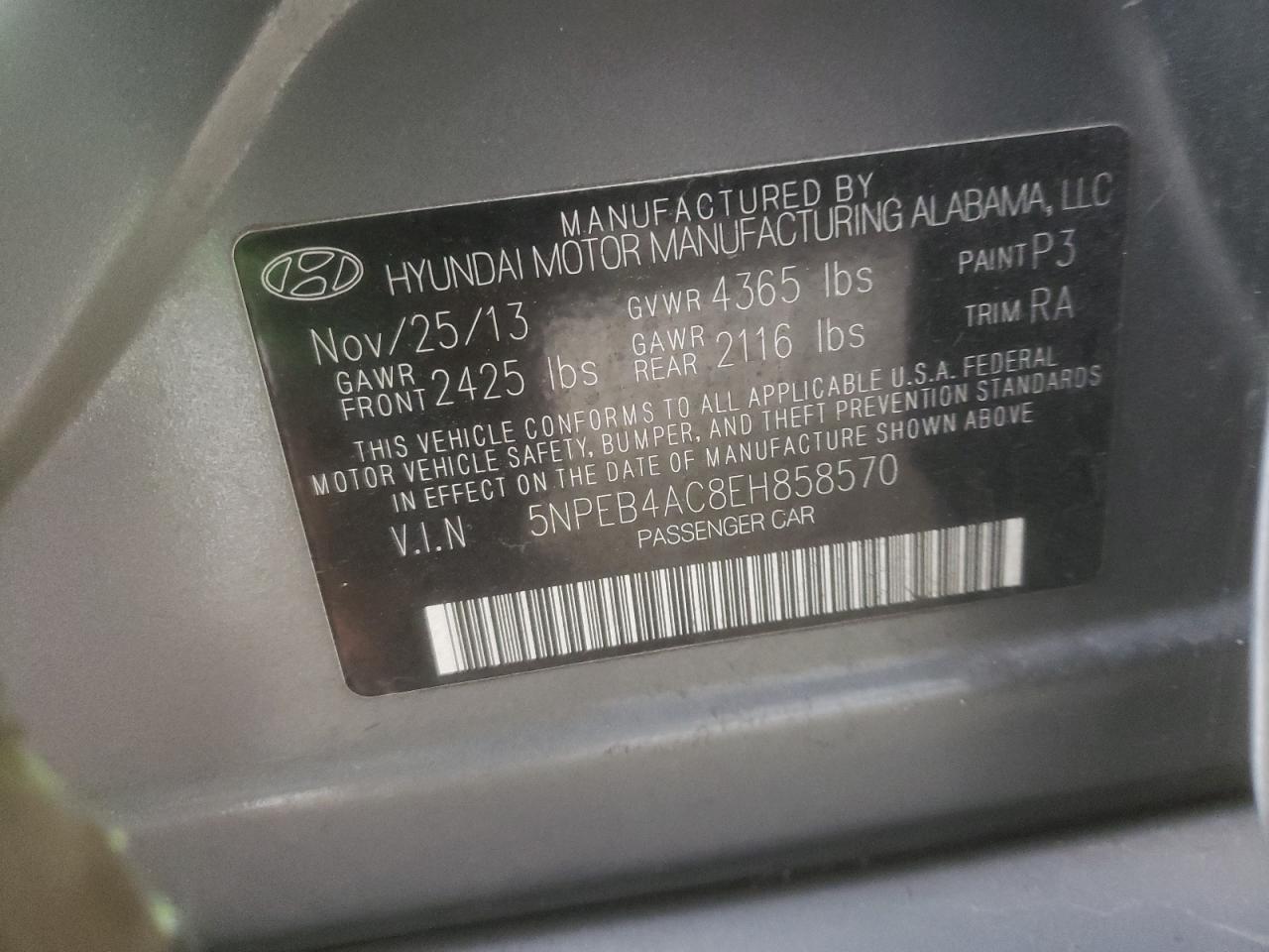 Photo 10 from auction – 2014 HYUNDAI SONATA GLS with VIN 5NPEB4AC8EH858570