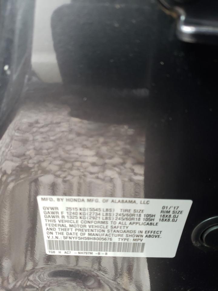 Photo 10 from auction – 2017 HONDA PILOT EXL with VIN 5FNYF5H59HB005676