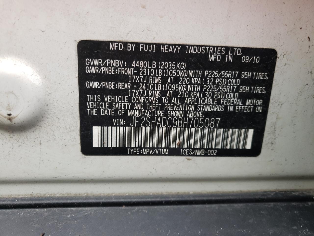 Photo 10 from auction – 2011 SUBARU FORESTER 2 with VIN JF2SHADC9BH705087
