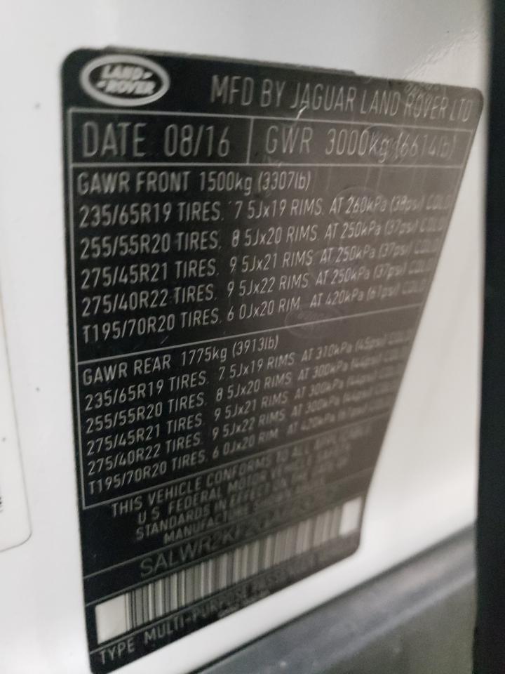 Photo 10 from auction – 2016 LAND ROVER RANGE ROVE with VIN SALWR2KF2GA663757