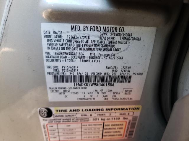 Photo 10 from auction – 2008 FORD TAURUS X S with VIN 1FMDK02W98GA01806