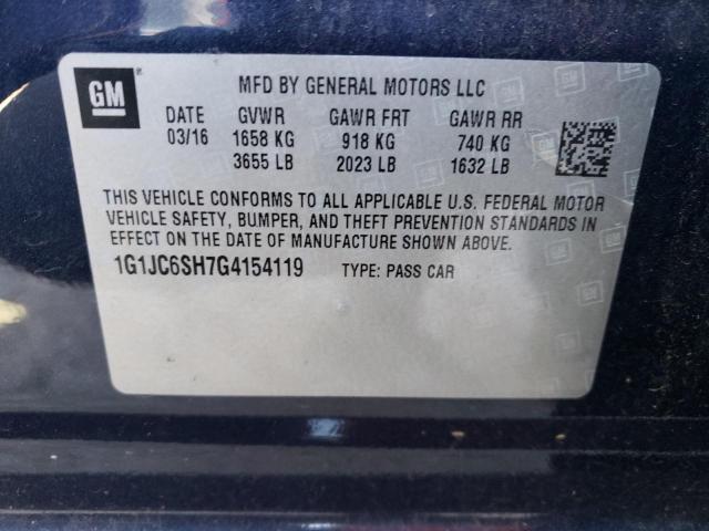 Photo 10 from auction – 2016 CHEVROLET SONIC LT with VIN 1G1JC6SH7G4154119