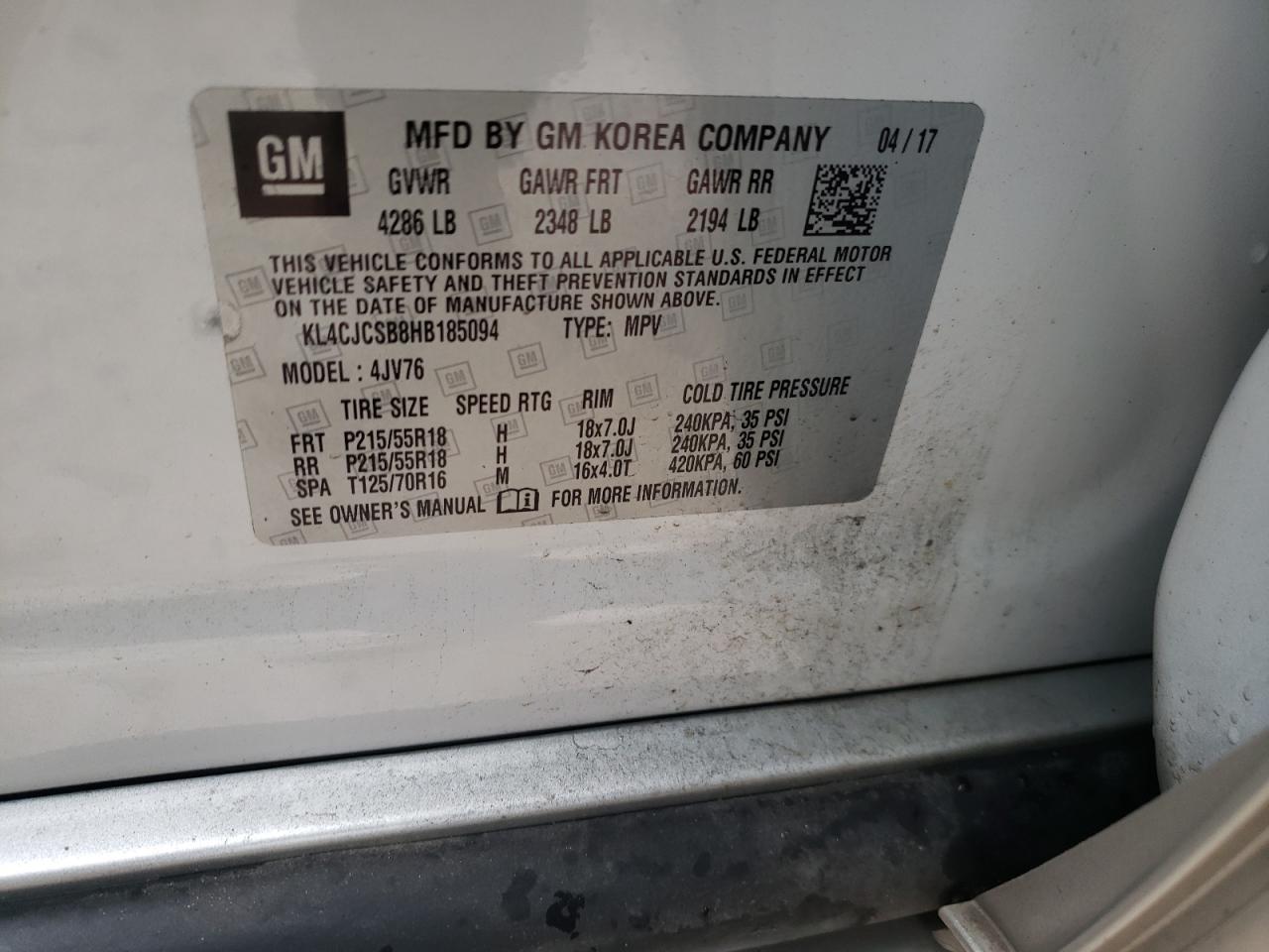 Photo 10 from auction – 2017 BUICK ENCORE ESS with VIN KL4CJCSB8HB185094