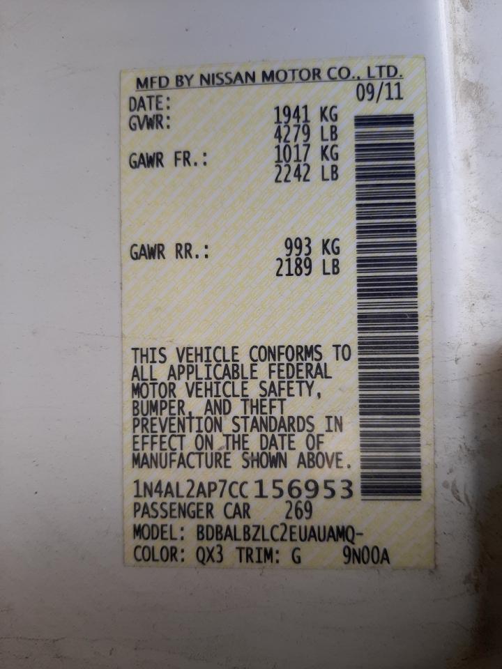Photo 10 from auction – 2012 NISSAN ALTIMA BAS with VIN 1N4AL2AP7CC156953