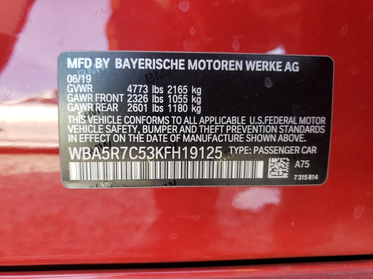 Photo 10 from auction – 2019 BMW 330XI with VIN WBA5R7C53KFH19125