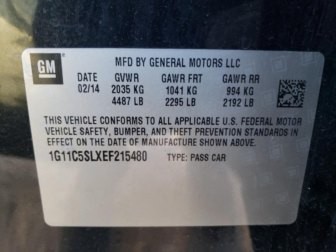 Photo 10 from auction – 2014 CHEVROLET MALIBU 1LT with VIN 1G11C5SLXEF215480