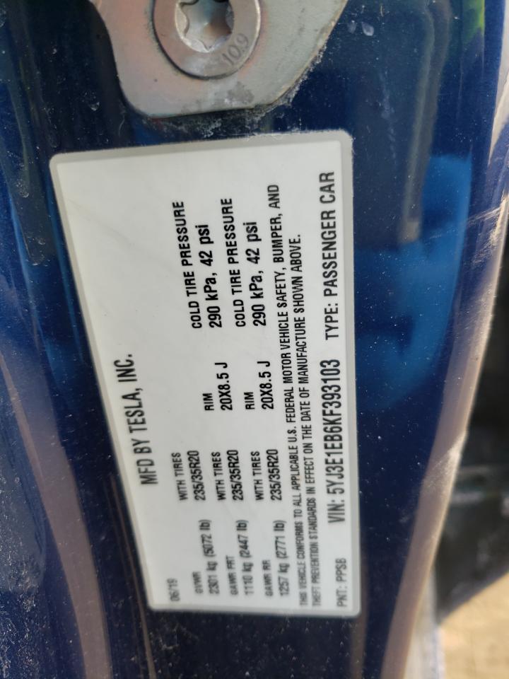 Photo 10 from auction – 2019 TESLA MODEL 3 with VIN 5YJ3E1EB6KF393103