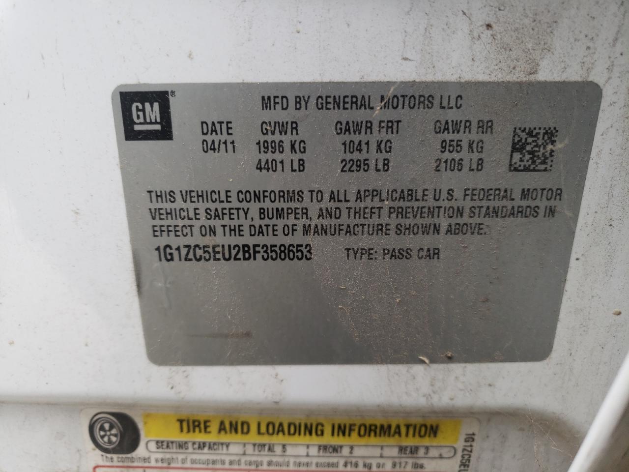 Photo 10 from auction – 2011 CHEVROLET MALIBU 1LT with VIN 1G1ZC5EU2BF358653