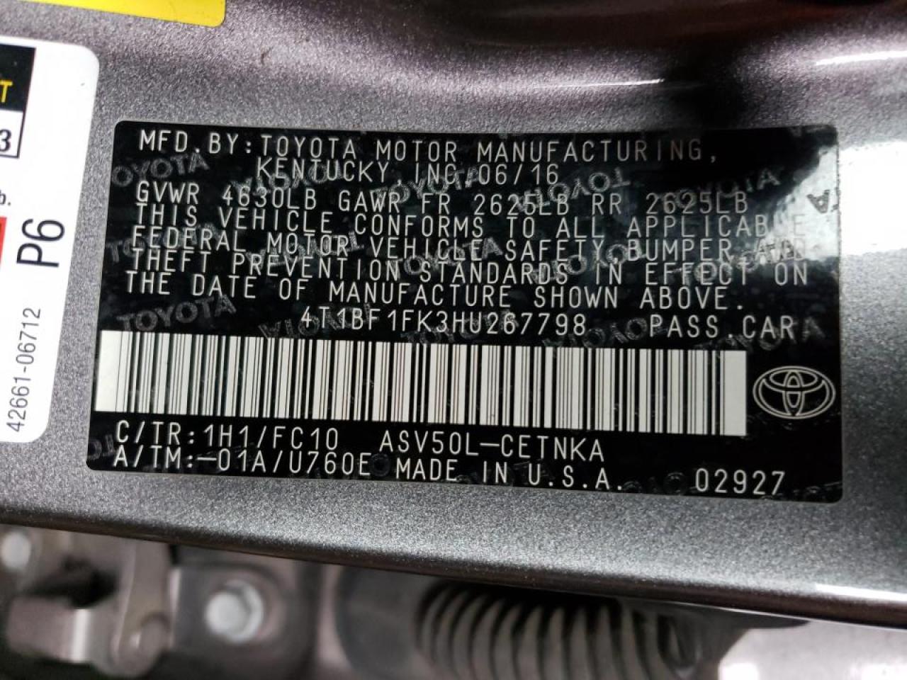 Photo 10 from auction – 2017 TOYOTA CAMRY LE with VIN 4T1BF1FK3HU267798