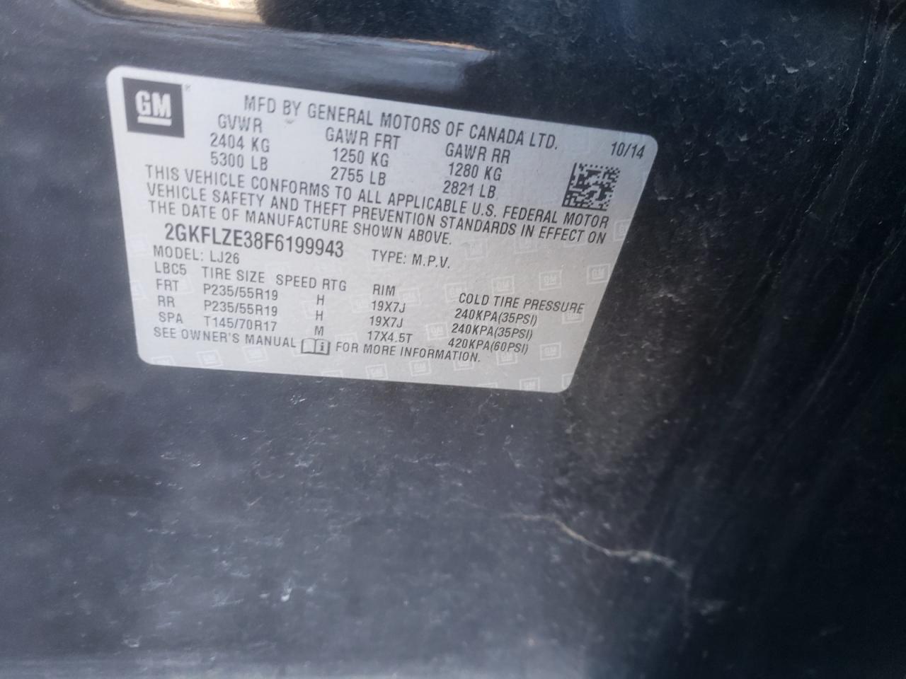 Photo 10 from auction – 2015 GMC TERRAIN DE with VIN 2GKFLZE38F6199943