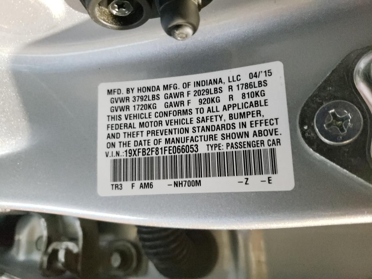 Photo 10 from auction – 2015 HONDA CIVIC EX with VIN 19XFB2F81FE066053