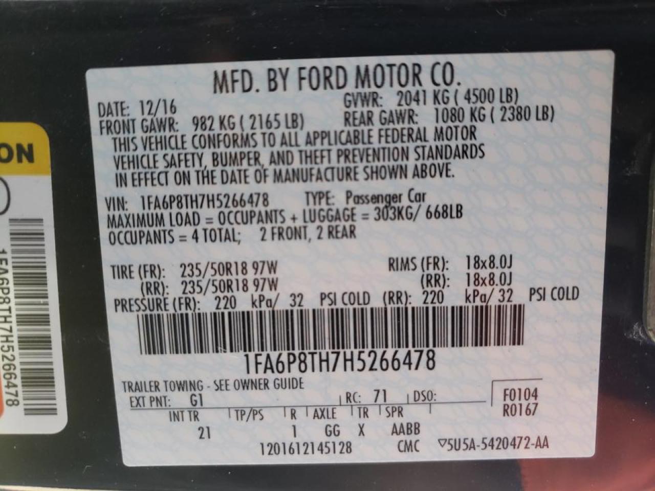 Photo 10 from auction – 2017 FORD MUSTANG with VIN 1FA6P8TH7H5266478