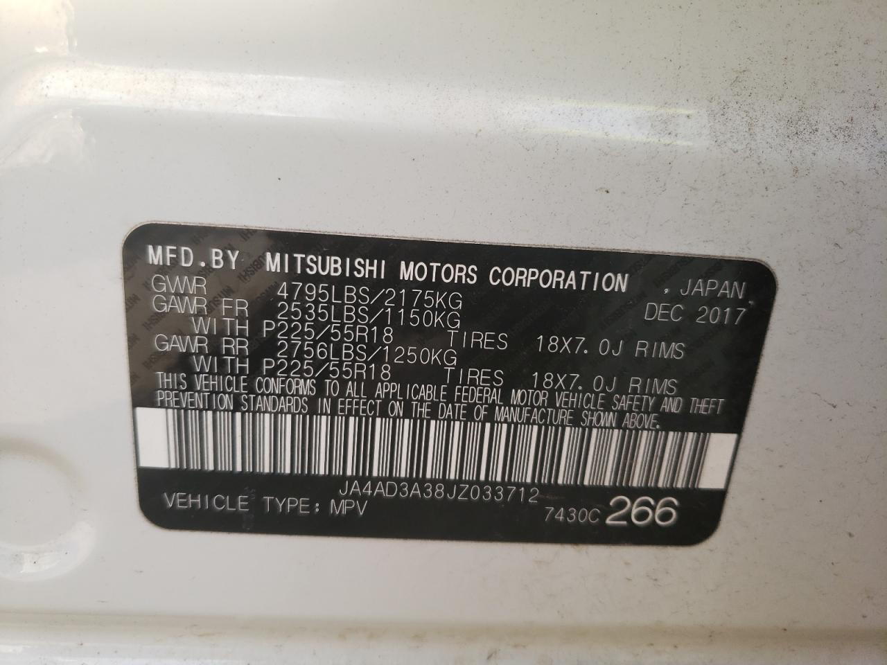 Photo 10 from auction – 2018 MITSUBISHI OUTLANDER with VIN JA4AD3A38JZ033712