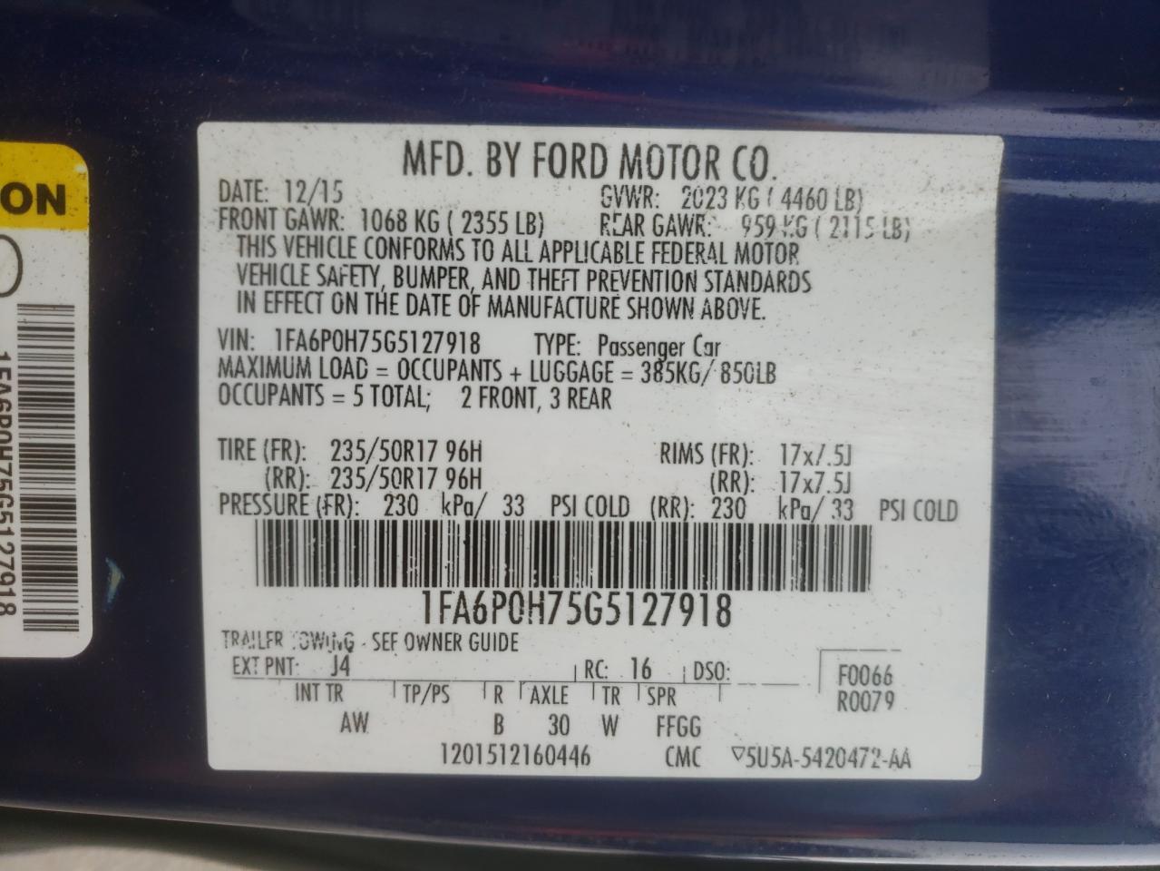 Photo 10 from auction – 2016 FORD FUSION SE with VIN 1FA6P0H75G5127918