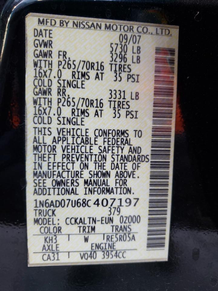 Photo 10 from auction – 2008 NISSAN FRONTIER C with VIN 1N6AD07U68C407197