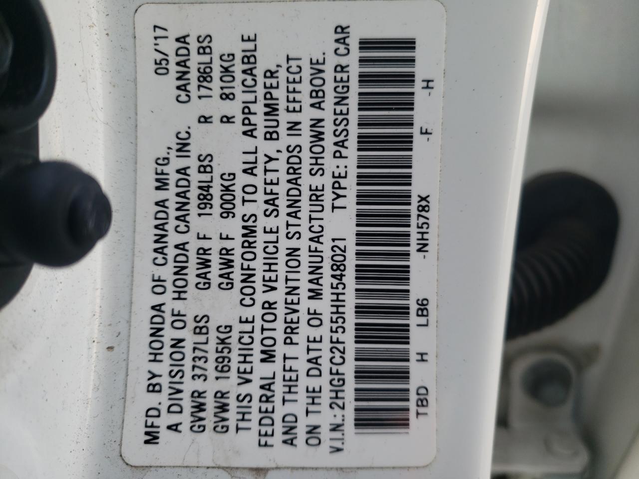 Photo 10 from auction – 2017 HONDA CIVIC LX with VIN 2HGFC2F55HH548021