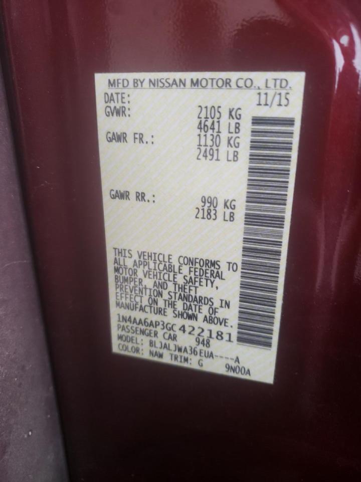 Photo 10 from auction – 2016 NISSAN MAXIMA 3.5 with VIN 1N4AA6AP3GC422181