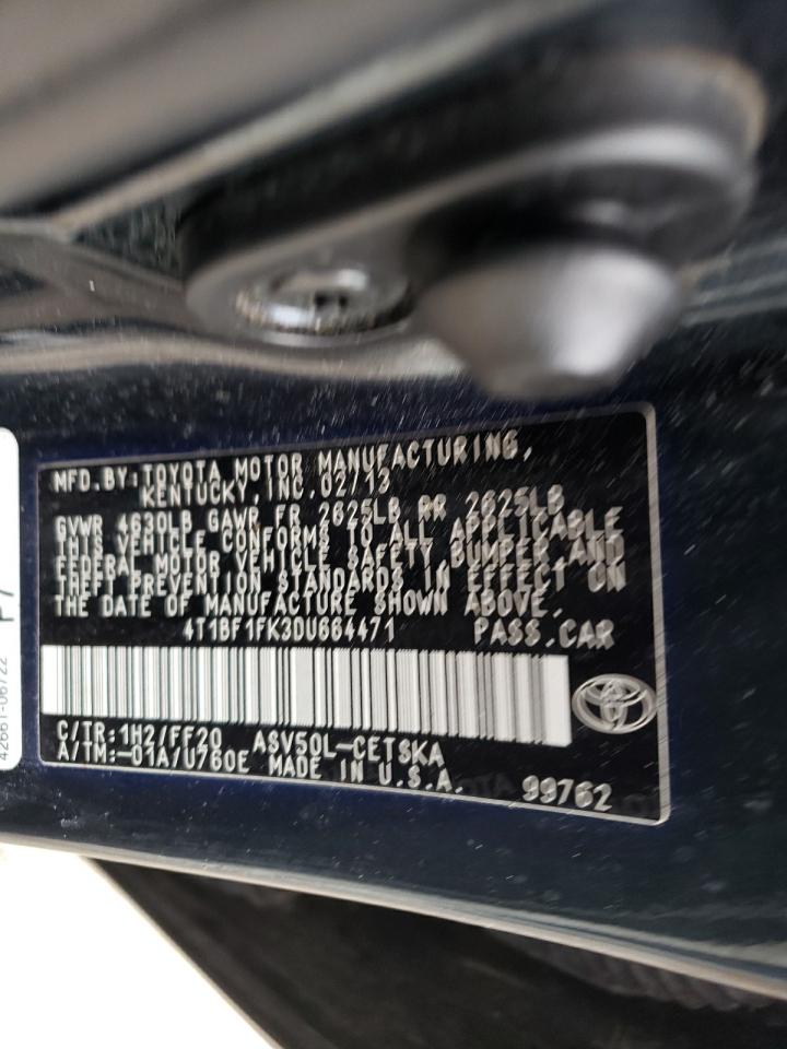 Photo 10 from auction – 2013 TOYOTA CAMRY L with VIN 4T1BF1FK3DU664471