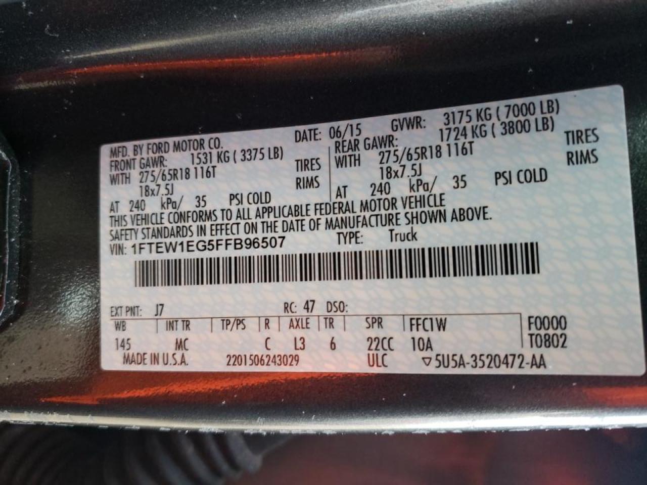 Photo 20 from auction – 2015 FORD F150 SUPER with VIN 1FTEW1EG5FFB96507