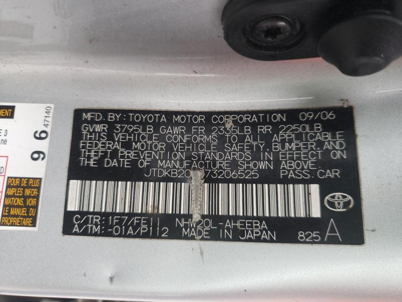 Photo 10 from auction – 2007 TOYOTA PRIUS with VIN JTDKB20U973206525